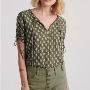 Lucky Brand olive peasant blouse NWT